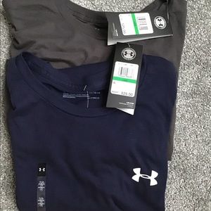 2 Under Armour Heat Gear Mens Tees L Navy/Gray New
